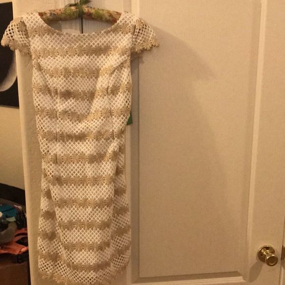 NWT Lilly Pulitzer Gold Daisy Lattice Dress size 0 - Picture 7 of 8